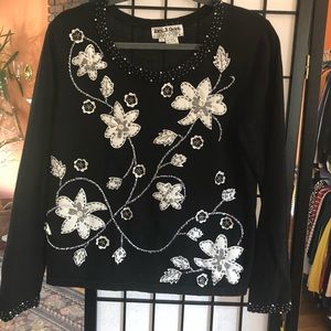 Jack b Quick embellished black and white sweater.